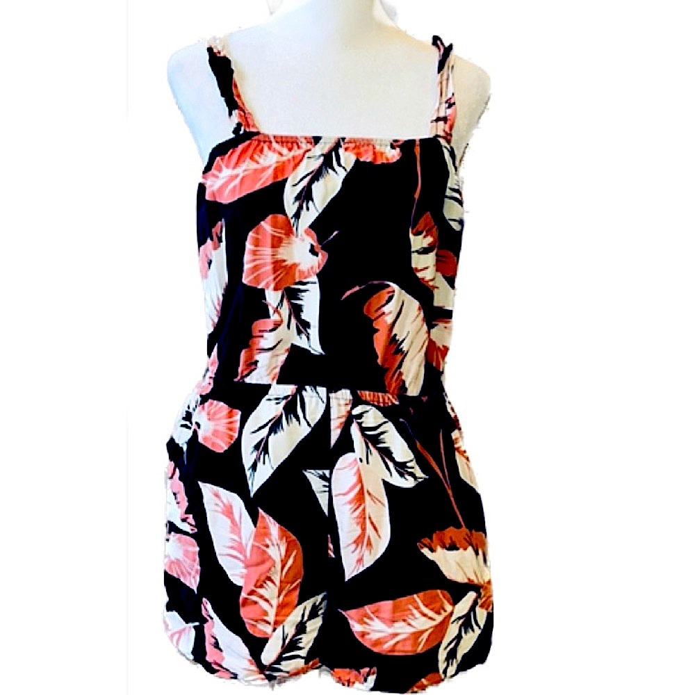 Express Tropical Graphic Print Romper with Pockets, Women’s Size X-Small.